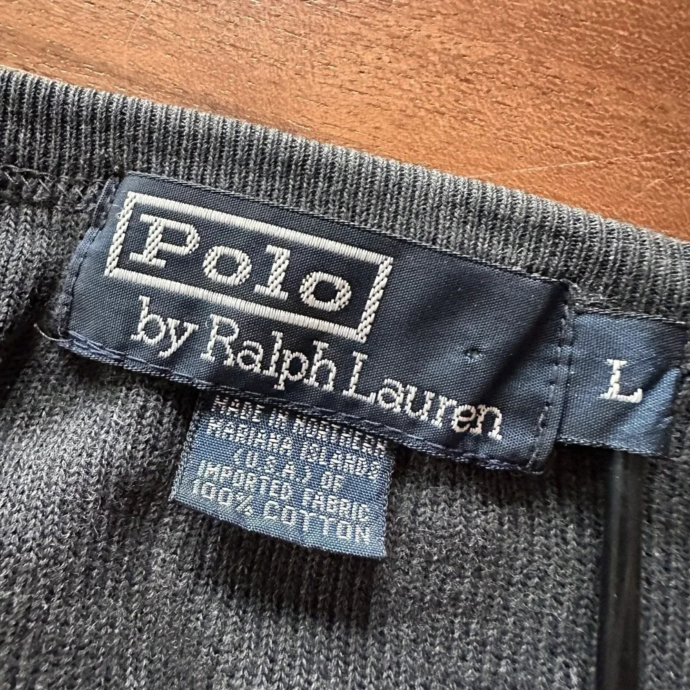 Polo Ralph Lauren‎ Sweater Men Large Gray Red Stripe Crewneck Knit Pony Cozy